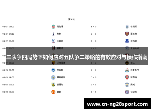 三队争四局势下如何应对五队争二策略的有效应对与操作指南